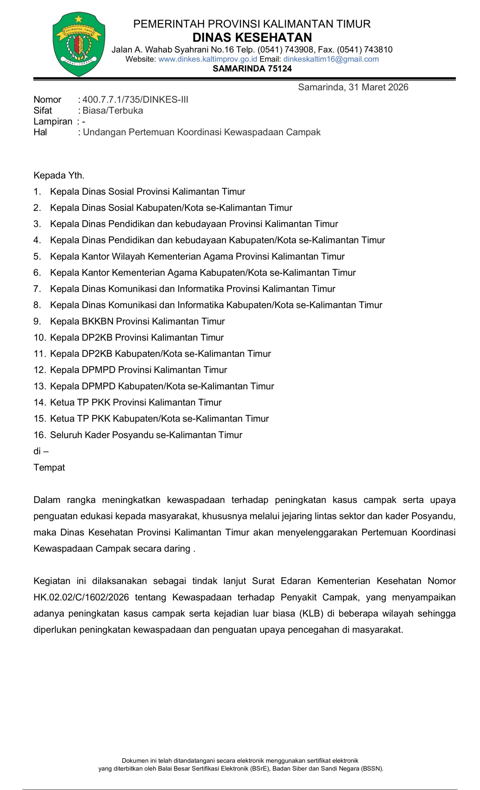 UNDANGAN : KOORDINASI KEWASPADAAN CAMPAK