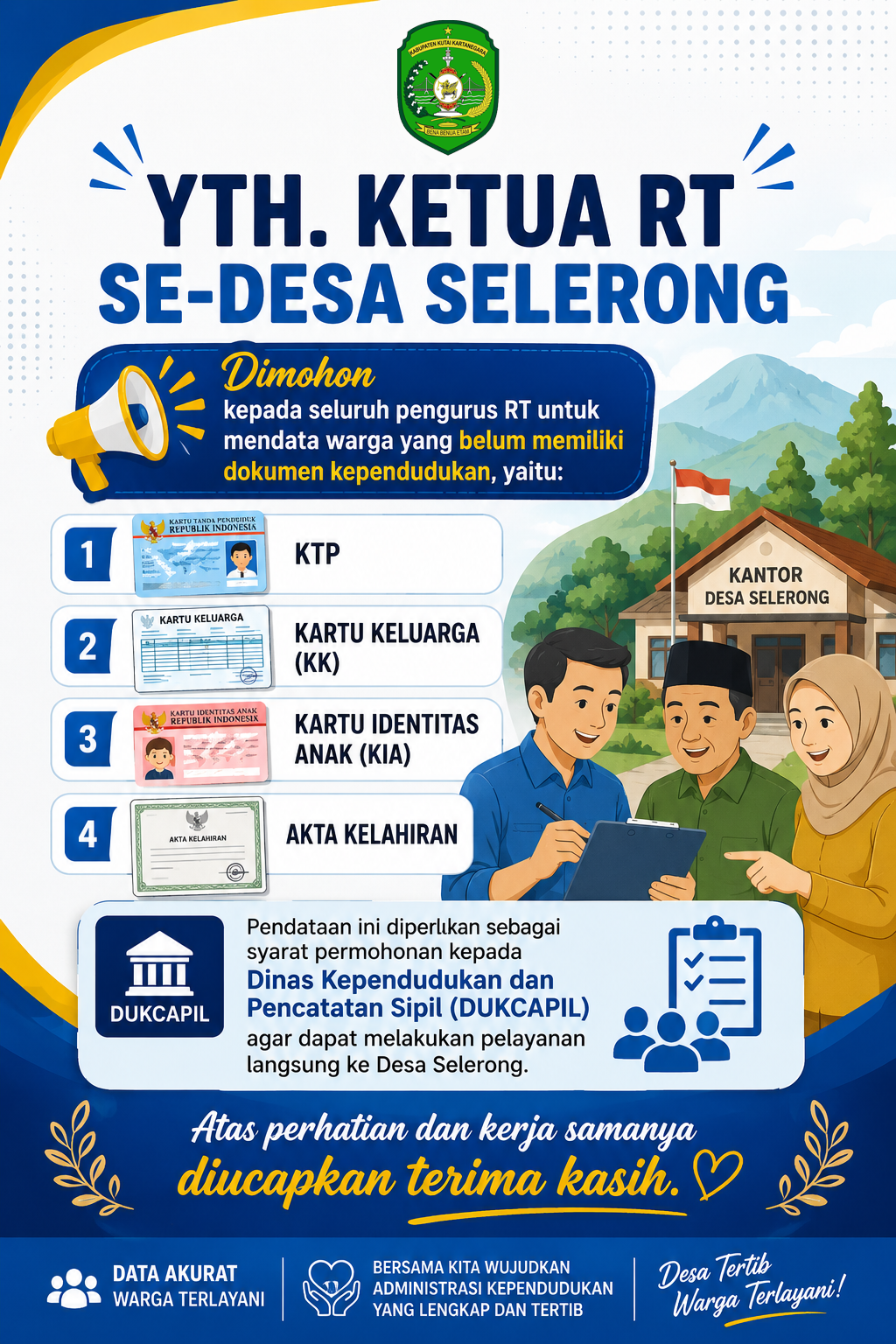 PENGUMUMAN : PENDATAAN WARGA YANG INGIN MENGAJUKAN PENGURUSAN KEPENDUDUKAN