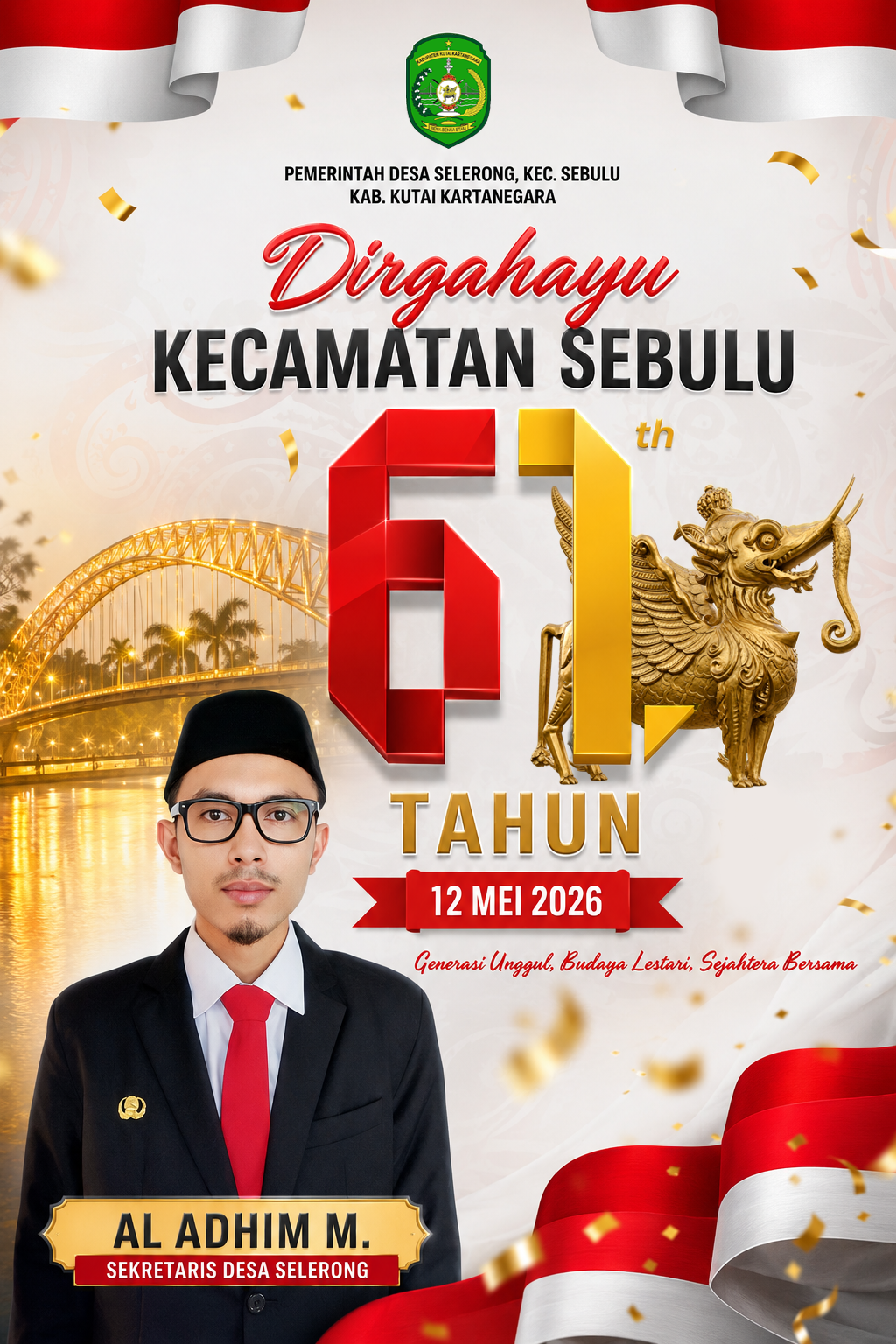 SEKDES SELERONG MENGUCAPKAN DIRGAHAYU KECAMATAN SEBULU KE 61 TAHUN