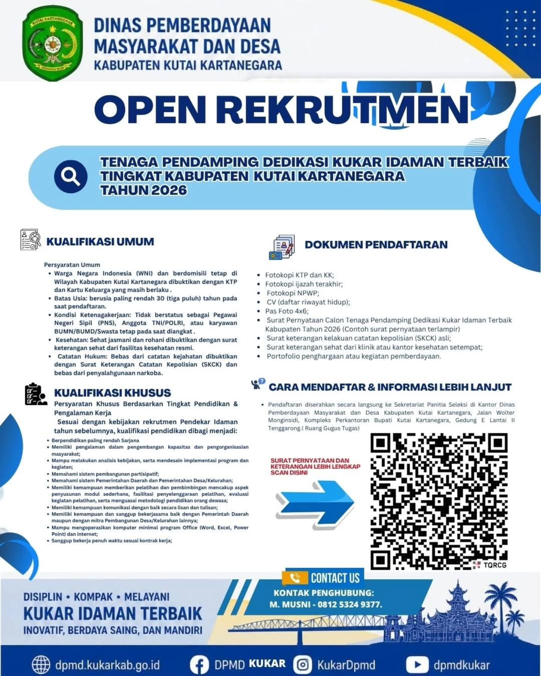 PENGUMUMAN : OPEN REKRUTMEN TENAGA PENDAMPING DEDIKASI KUKAR IDAMAN TERBAIK