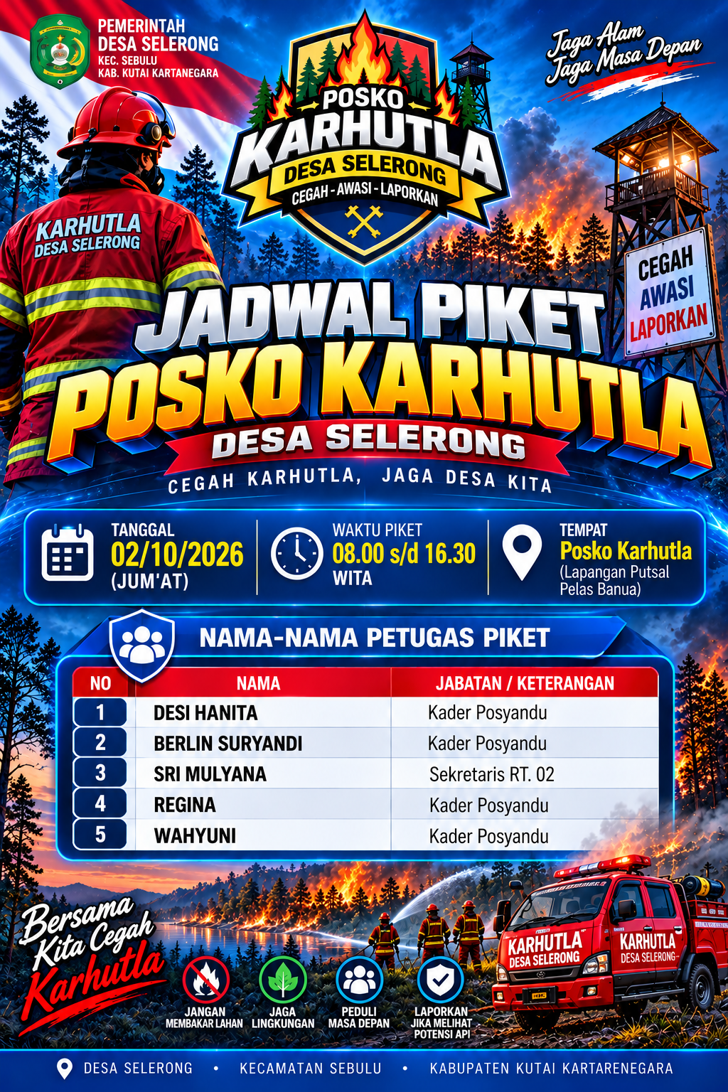 JADWAL PIKET POSKO KARHUTLA DESA SELERONG (2 OKTOBER 2026)